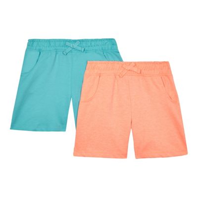 Pack of two girls' orange and light green jersey shorts